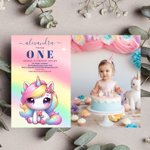 Foto Rainbow Unicorn Geburtstag Einladung 1.
