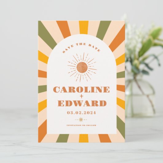 Foto Rainbow Wavy Groovy Save the Date Qr Code (Stehend Vorderseite)