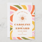 Foto Rainbow Wavy Groovy Save the Date Qr Code (Vorderseite)