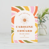 Foto Rainbow Wavy Groovy Save the Date Qr Code (Stehend Vorderseite)