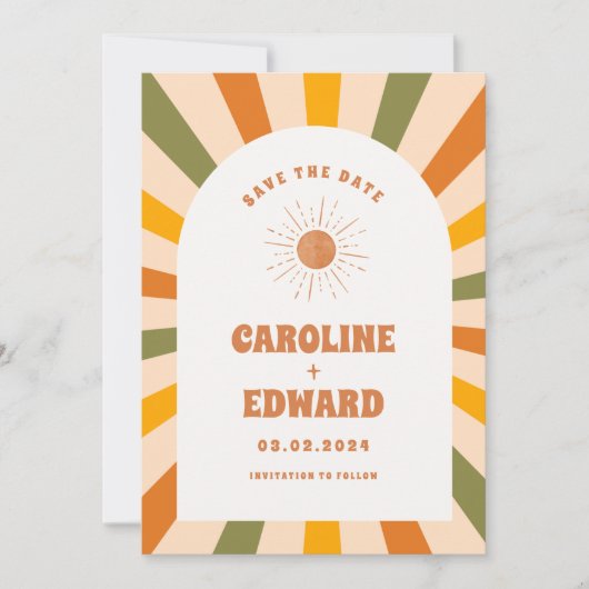 Foto Rainbow Wavy Groovy Save the Date Qr Code (Vorderseite)