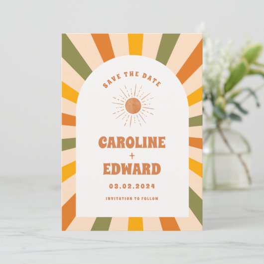 Foto Rainbow Wavy Groovy Save the Date Qr Code (Stehend Vorderseite)