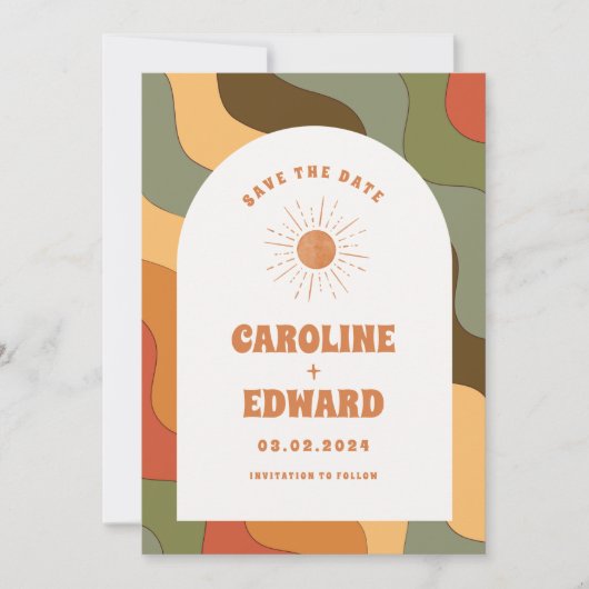 Foto Rainbow Wavy Groovy Save the Date Qr Code (Vorderseite)