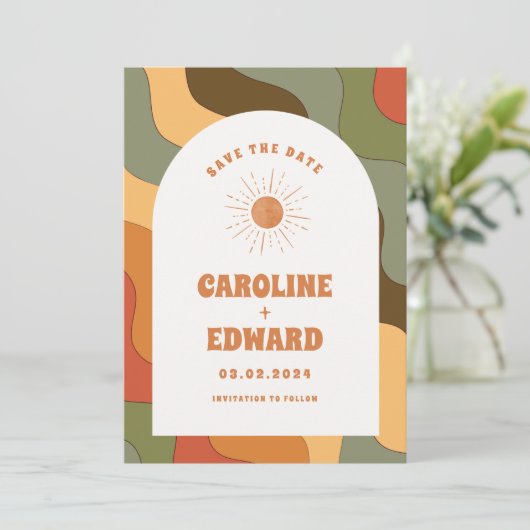 Foto Rainbow Wavy Groovy Save the Date Qr Code (Stehend Vorderseite)