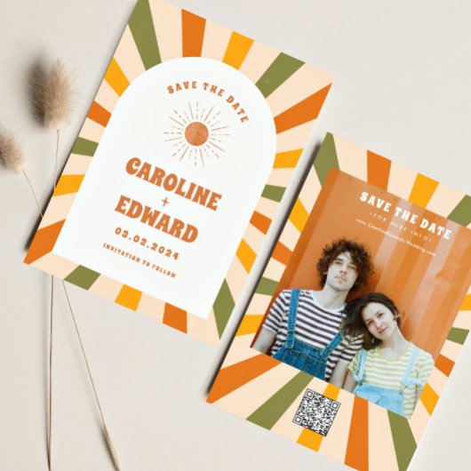 Foto Rainbow Wavy Groovy Save the Date Qr Code