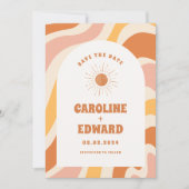 Foto Rainbow Wavy Groovy Save the Date Qr Code (Vorderseite)