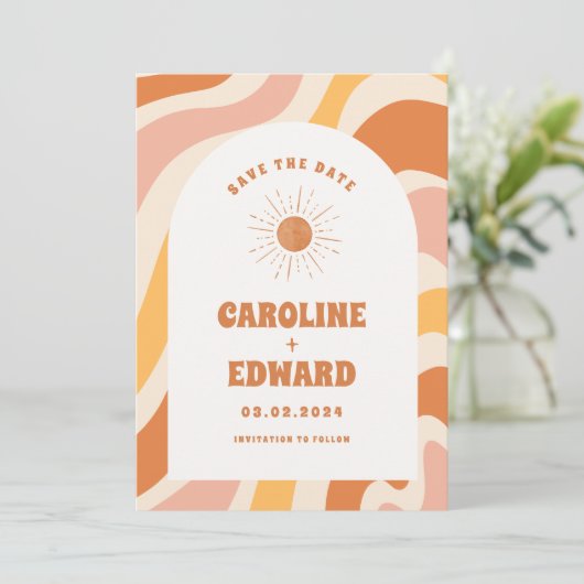 Foto Rainbow Wavy Groovy Save the Date Qr Code (Stehend Vorderseite)