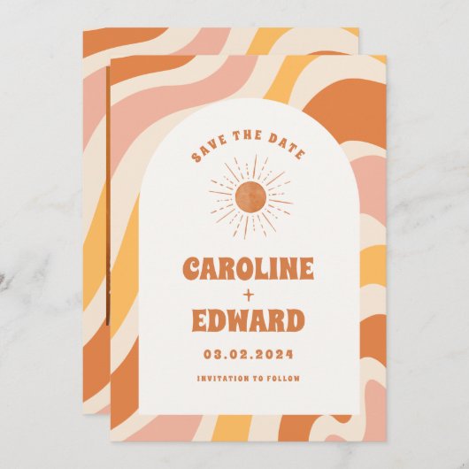 Foto Rainbow Wavy Groovy Save the Date Qr Code (Vorne/Hinten)