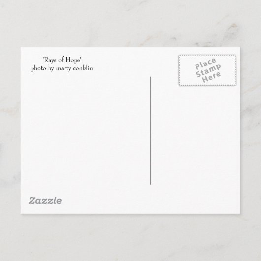 Foto "Rays of Hope" Ankündigungspostkarte (Rückseite)