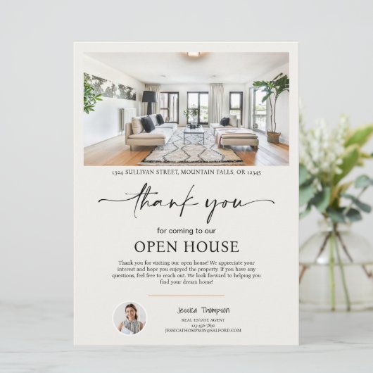 Foto Real Anwesen Open House Script Danke Karte (Stehend Vorderseite)