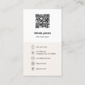 Foto Realtor QR Code Beige Business Card Visitenkarte (Rückseite)