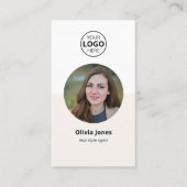 Foto Realtor QR Code Beige Business Card Visitenkarte (Vorderseite)