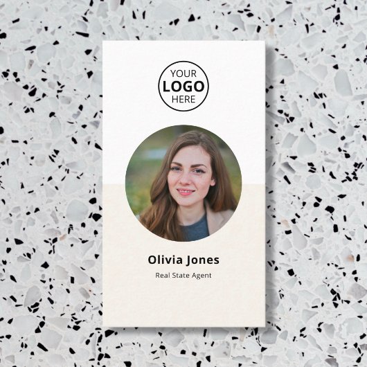 Foto Realtor QR Code Beige Business Card Visitenkarte