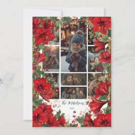 Foto Red Amaryllis Rustikaler Weihnachtsfeiertag Feiertagskarte