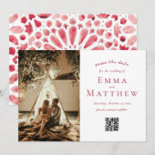 Foto Red Arabic Tile Pattern with QR Save The Date (Vorne/Hinten)