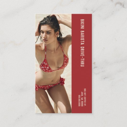 Foto Red Bikini Barista Doppelzahl Kaffee Treuekarte (Vorderseite)