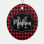 Foto Red Black Buffalo Kariert Monogram Keramik Ornament (Links)