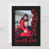 Foto Red Black Hand Drawing Rose QR-Code Website Save The Date (Vorderseite)