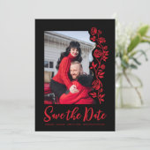 Foto Red Black Hand Drawing Rose QR-Code Website Save The Date (Stehend Vorderseite)
