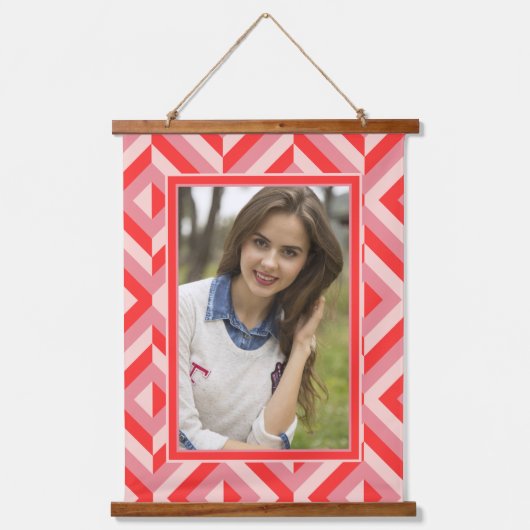 Foto Red Dreisteckner Diamantmuster Wandteppich Mit Holzrahmen (Vorderseite)