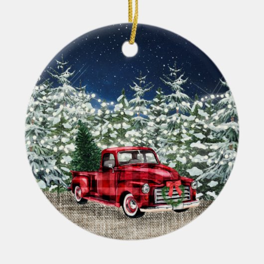 FOTO Red Farm LKW Weihnachtsfarbe Keramik Ornament (Vorne)