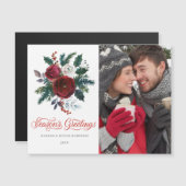 FOTO Red Floral Weihnachtsfeiertag Magnetkarte (Vorne/Hinten)