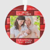 Foto Red Glitzer New Oma Est. Weihnachten Ornament (Rückseite)