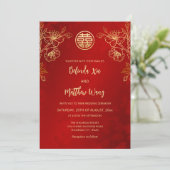 Foto Red Gold Chinese Wedding Einladung (Stehend Vorderseite)