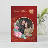 Foto Red Gold Chinese Wedding Einladung (Stehend Vorderseite)