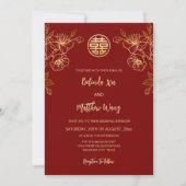 Foto Red Gold Chinese Wedding Einladung (Rückseite)