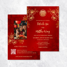 Foto Red Gold Chinese Wedding Einladung