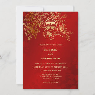 Foto Red Gold Chinese Wedding Einladung
