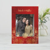 Foto Red Gold Chinese Wedding Einladung (Stehend Vorderseite)
