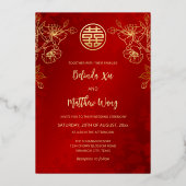 Foto Red Gold Chinese Wedding Folieneinladung (Rückseite)
