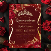 Foto Red Gold Floral Scroll Quinceanera Folieneinladung