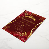 Foto Red Gold Floral Scroll Quinceanera Folieneinladung (Gedreht)