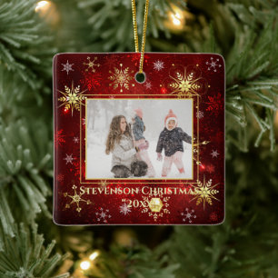 Foto Red Gold Snowflakes Weihnachten Weihnachten W Keramikornament