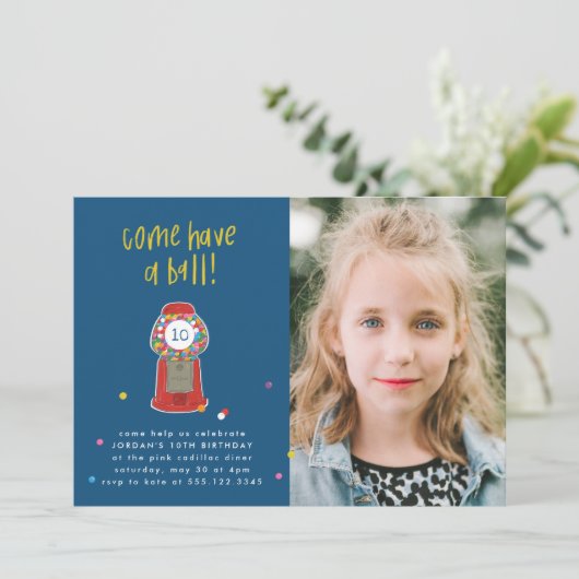 Foto Red Gumball Machine Bonbons Kaugummi Party Einladung (Stehend Vorderseite)