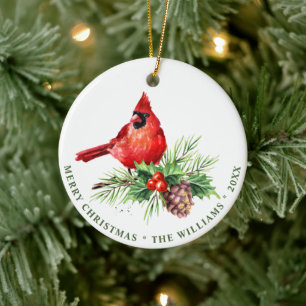 FOTO Red Kardinal Holly Berry Weihnachtsfeiertag Keramik Ornament