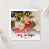 Foto Red Merry and Bright Christmas Card Karte (Vorderseite/Rückseite Beispiel)