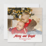 Foto Red Merry and Bright Christmas Card Karte<br><div class="desc">Red Merry and Bright Foto Weihnachtskarte</div>