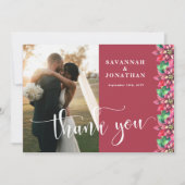 Foto Red Poinsettia Holiday Wedding Dankeskarte (Vorderseite)