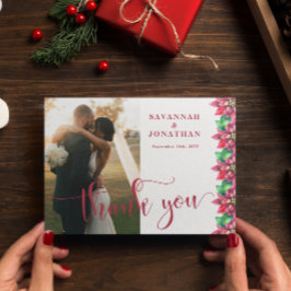 Foto Red Poinsettia Holiday Wedding Dankeskarte