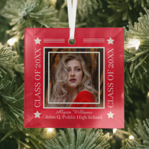 Foto Red   Silver Class of 2023 Abschluss Ornament Aus Glas