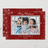 Foto "Red Silver" Weihnachtskarte Einladung (Vorne/Hinten)