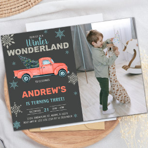 Foto Red Truck Winter Wonderland Einladungen