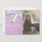 Foto Regenbogen Glanz 7. Geburtstag Einladung (Vorderseite)