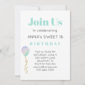 * FOTO Regenbogen Sweet 16 Ballon AP29 Geburtstag Einladung (Rückseite)