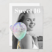 * FOTO Regenbogen Sweet 16 Ballon AP29 Geburtstag Einladung (Vorne/Hinten)