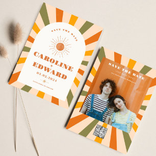 Foto Regenbogen Wellig Groovy Save the Date Qr Cod